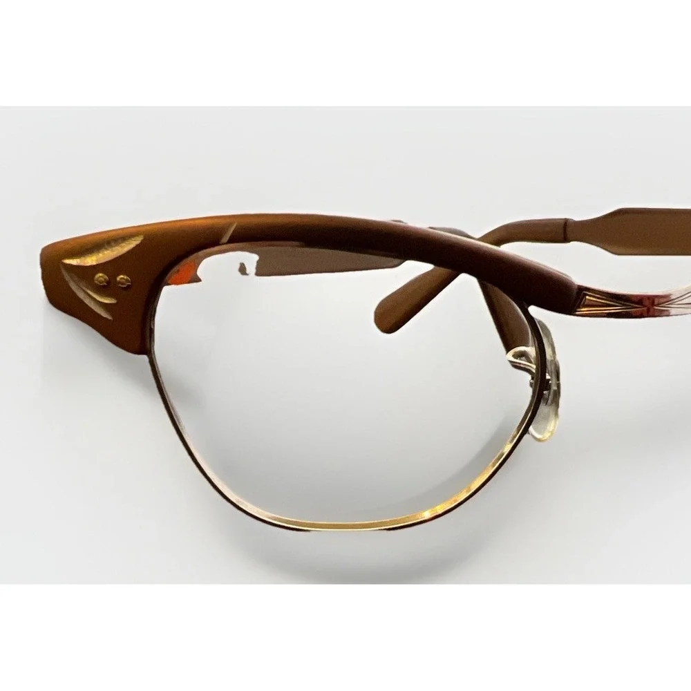 VTG Imperial Cat Eye Glasses frames ONLY 5 1/2 floral aluminum 50's 60's Bronze